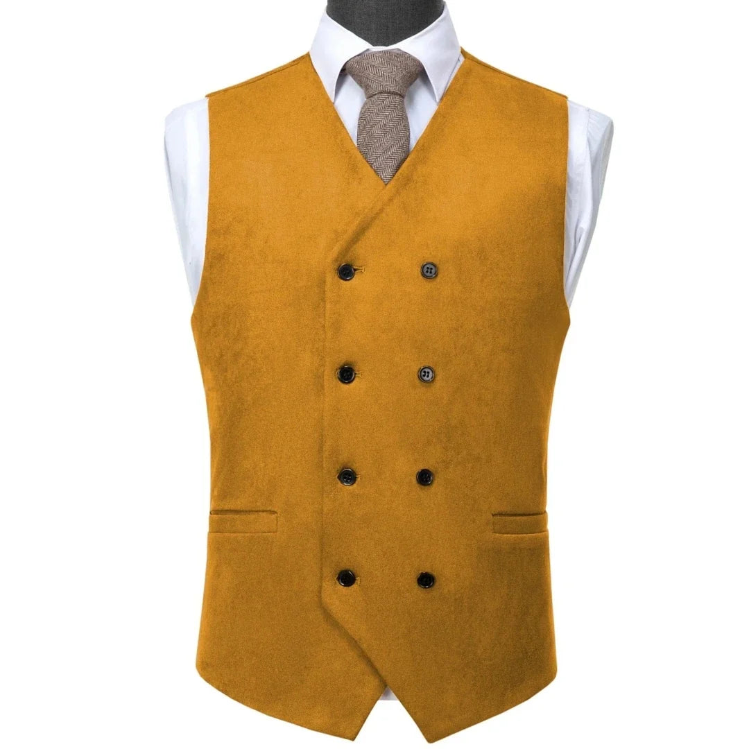 Men Vest Brown Suede Double Button Solid Waistcoat For Wedding Birthday Banquet Party Business Work Daily Casual Men Suit Vest