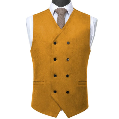 Men Vest Brown Suede Double Button Solid Waistcoat For Wedding Birthday Banquet Party Business Work Daily Casual Men Suit Vest