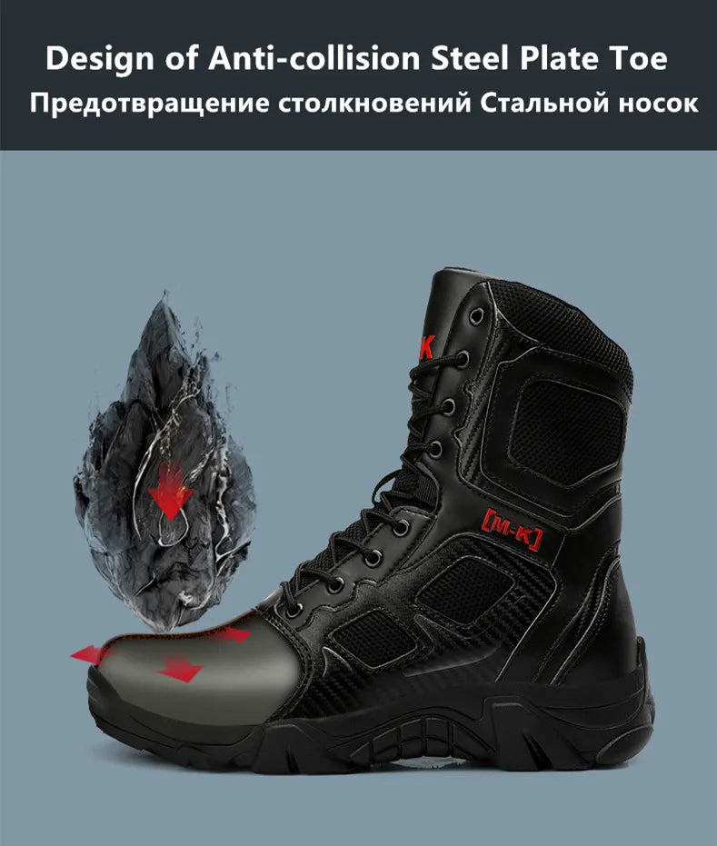 Outdoor Waterproof Safety Shoes Security Steel Toe Cap Men's Boots Working Steel Toe Anti-Smashing Men's Work Boots Size 47