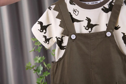 Children Summer Baby Boys Girls Clothes Suit Fashion Cartoon T-Shirt Bib Pants 2Pcs/Set Toddler Casual Costume Kids Tracksuits