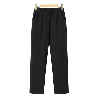 Summer Casual Washed Cotton Women's Plus Size Pants 2025 Elastic Waist Office Casual Outdoor Trousers Breathable Cool Clothing