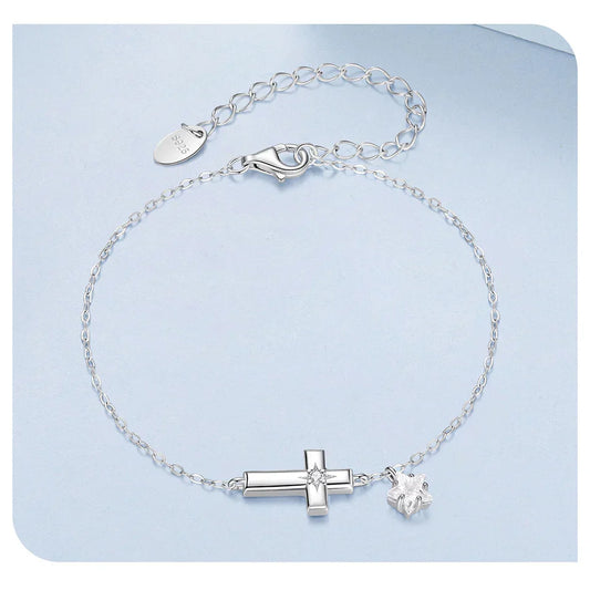 Bracelet en argent sterling 925 avec croix Starlight et pendentif étoile en zircon, réglable pour femme, cadeau quotidien d'été