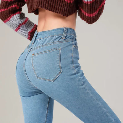 2024 Sexy Women Blue Slim Skinny Denim Jeans High Waist Elastic Mom Jeans Stretch Washed Pencil Pants Streetwear Tight Trousers