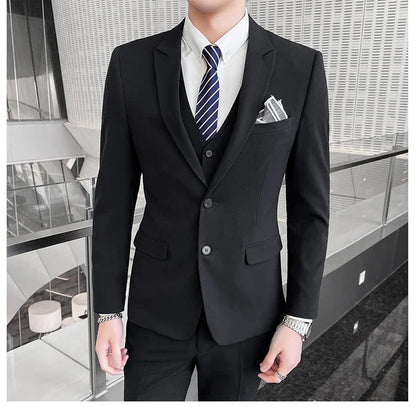 2025 Slim Fit Three-Piece Business Suit Set High-End Korean Style Wedding Groom Party Dress Suit Vest Trousers M-4XL