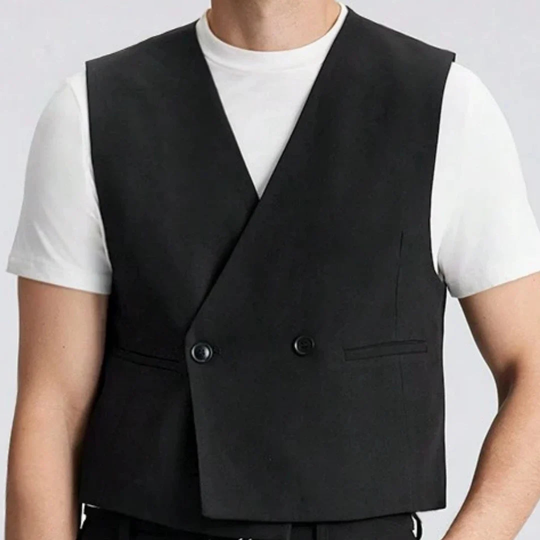 Men Vest Black Solid Double Button Waistcoat For Wedding Banquet Party Business Office Daily Casual Men Suit Vest