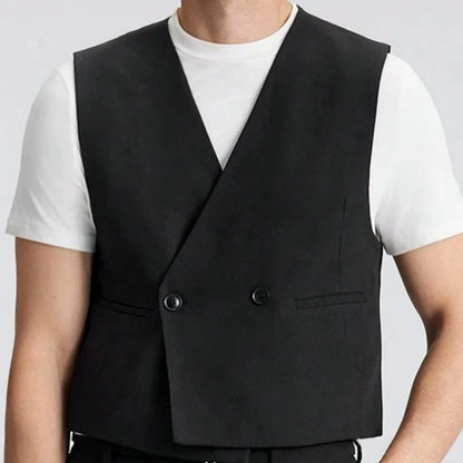 Men Vest Black Solid Double Button Waistcoat For Wedding Banquet Party Business Office Daily Casual Men Suit Vest