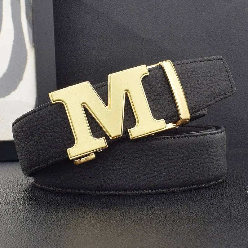 High Quality Designers Letter M White Leather Belt Men Luxury Famous Young Men Cowhide  Brand Jeans Relaxed Jeans Mode Man Belt