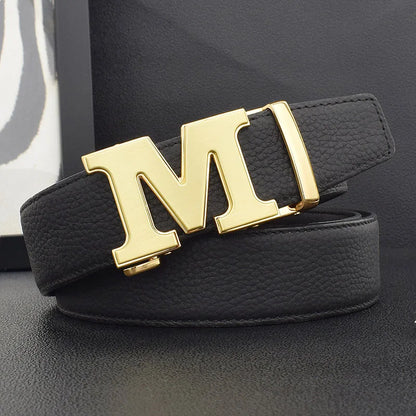 High Quality Designers Letter M White Leather Belt Men Luxury Famous Young Men Cowhide  Brand Jeans Relaxed Jeans Mode Man Belt