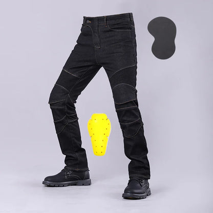 Men's Winter Biker Jeans Motocycle Denim Pants Male Stretch Original Long Trousers Off-road Protection Pants Plus Size 5XL