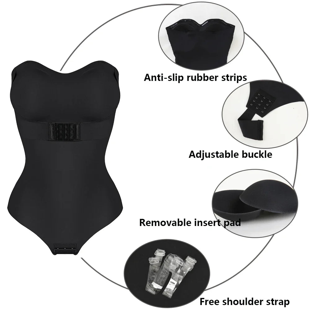 Strapless Thong Bodysuits 4XL Women Belly Control Full Body Shaper Push Up Breast Underwear Plus Size Women's Clothing