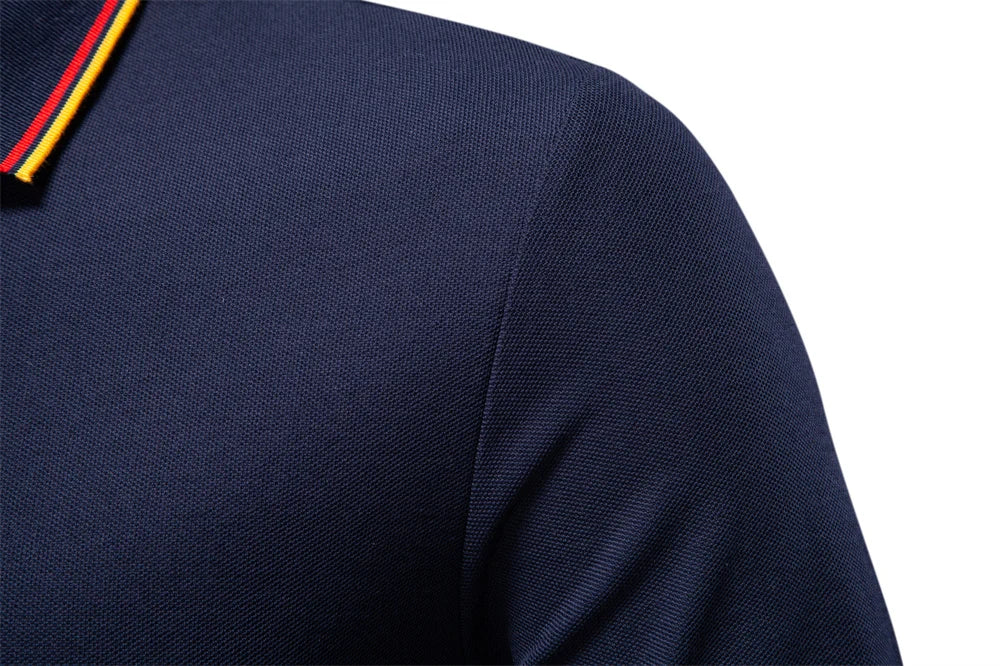 2025 New Men's Mock Neck Polo Shirts for Men Cotton Solid Color Long Sleeve Polo Desinger Social Luxury Touch Male