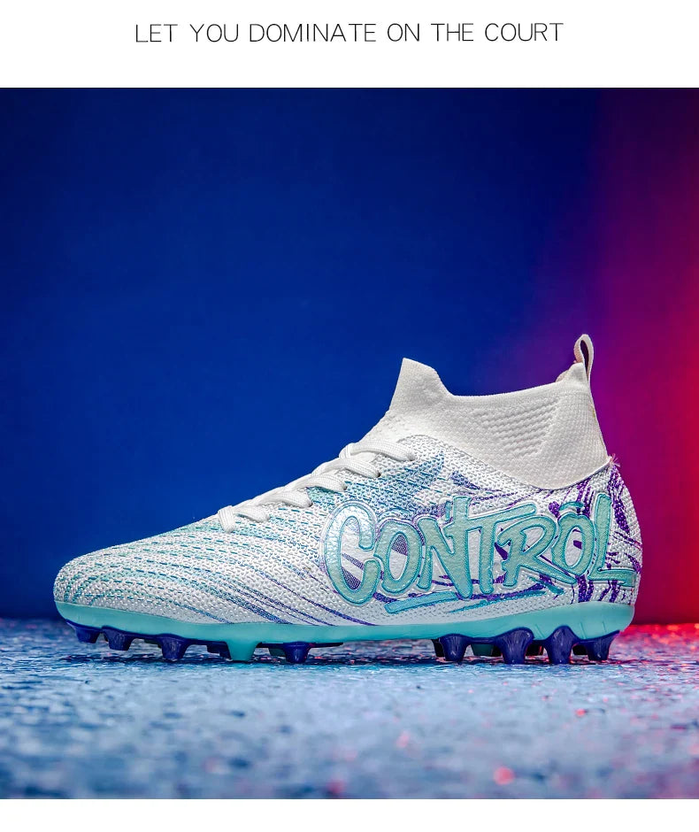 Unisex High-Top Soccer Cleats Non-Slip Football Boots Breathable Training Outdoor Grass Sneakers Men Women Professional Match
