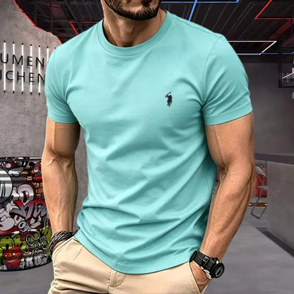 100% pure cotton high-quality brand round neck short sleeved men's 2026 summer fashion pony embroidery T-shirt casual sports top