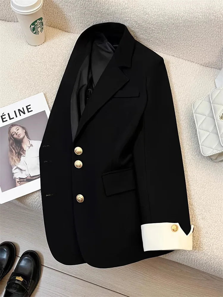 2026 New Temperament Commuting Suit Jacket Spring Autumn Women Blazers Notched Lapel Lined Design Sense Lady Suit Coats Trend
