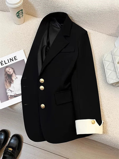 2026 New Temperament Commuting Suit Jacket Spring Autumn Women Blazers Notched Lapel Lined Design Sense Lady Suit Coats Trend