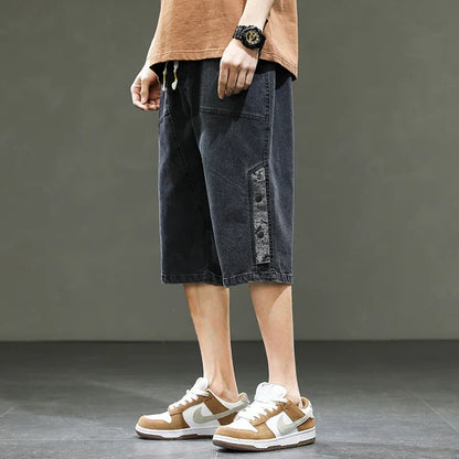 Korean Style Summer Men's Black Wide Leg Denim Shorts New Fashion Casual Baggy Short Jeans Male Plus Size 6XL 8XL YBR602
