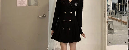Sweet Style Suit Dress Korean Drama Main Character Waist Cinched Beautiful  Skirt College Style High Waist Double Breaste...