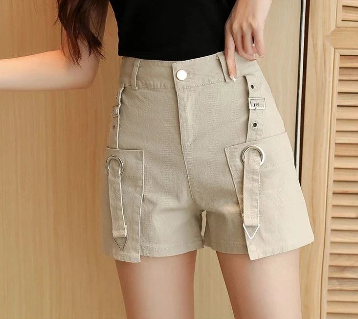 2026 Summer K Fashion High Waisted Wide Leg Denim Shorts for Women Slimming Tummy Control Hot Pants Outwear Casual Streetwear