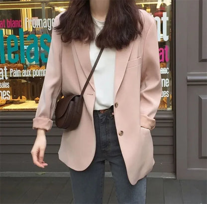 Chic Black Women's Short Suit Jacket Korean Style Casual High-End Feeling Spring Autumn New Fashion Polyester Fiber Coat