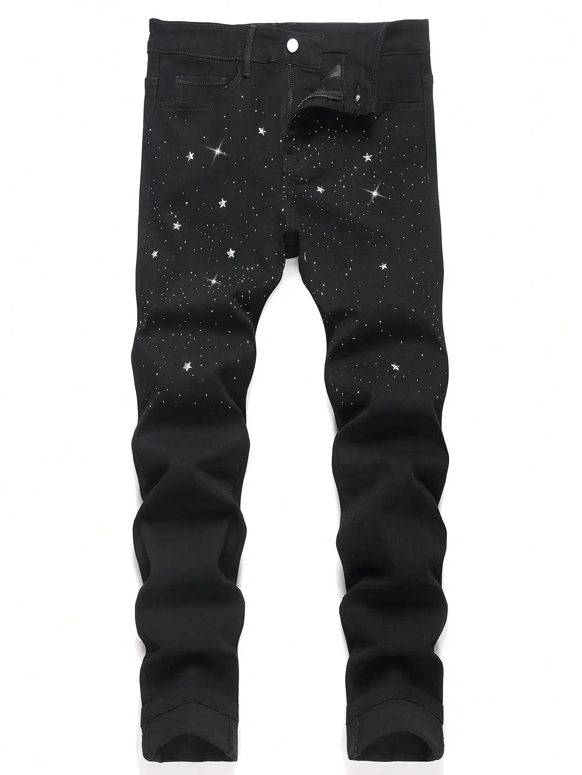 Men's Trendy Rhinestone - Embellished Black Stretch Skinny Jeans, Four - Season Style