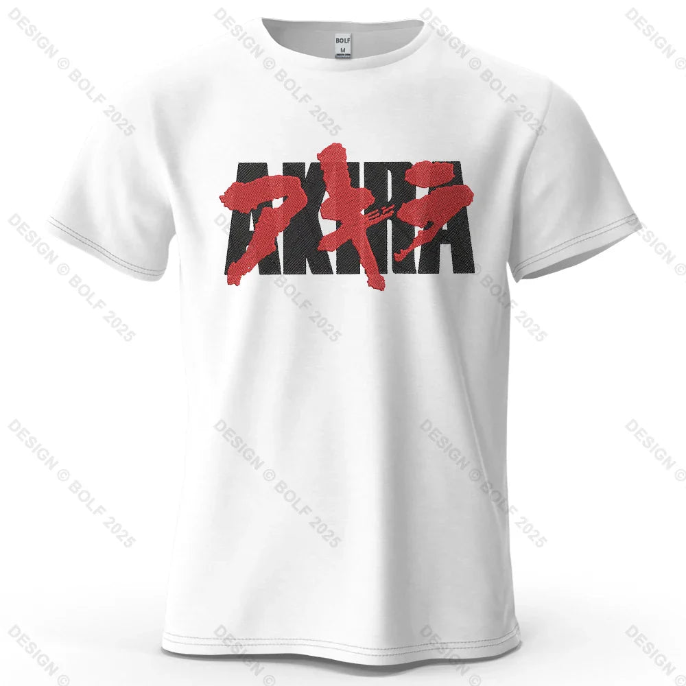 Akira Japanese Font Printed Men's T-Shirt 100% Cotton Oversized Classic Graphic Tees for Women Tops Tees Streetwear