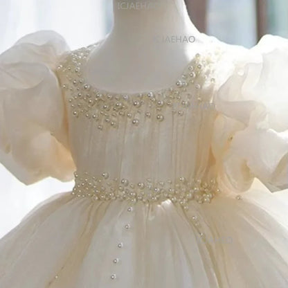 Kids Formal Champagne Children Girls Birthday Princess Summer Costume Flower Girl Wedding Little Gown Host Piano Performance