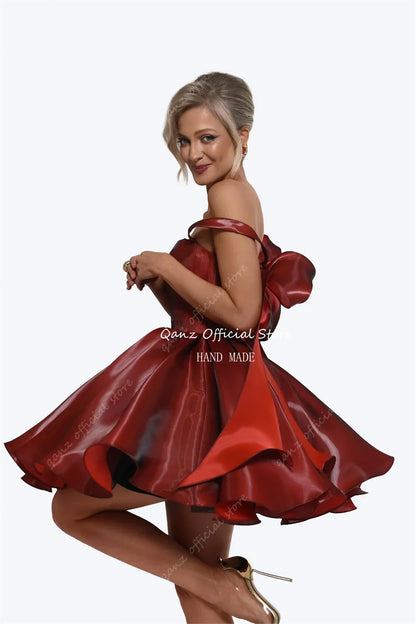 Pink Satin Prom Dresses Strapless Bow Satraps Short Birthday Dress Woman Sexy Lace Up Back платье на выпускной Customized