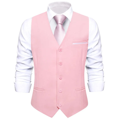 Solid Peach Pink Men Vest Wedding Slim Waistcoat Neck Tie Hanky Cufflinks Set for Male Business Party Designer Gifts