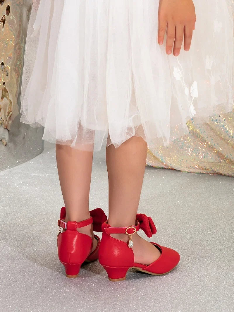 Girl Princess Dress Sandals Summer New Versatile Kids Fashion High Heels Shoes Sweet Bowknot Versatile Children Causal Sandals