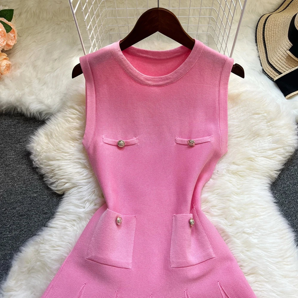 Chic Fashion 2026 Summer Pleated Short Dress Women O-neck Slim Waist A-line Party Dress Streetwear Lady Outfits Vestido