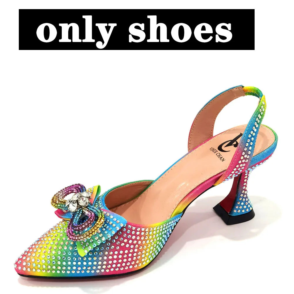 The Latest INS Style Rhinestone Bow Side Empty Party High Heels Pointed Toe Stiletto Heels Silver Women's Shoes And Bags