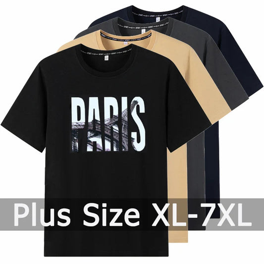 Popular T-shirt for Men Printed Tees Plus Size 110-175kg 6XL/7XL Fashion Summer Cotton Round Neck Short Sleeve Oversized Tops