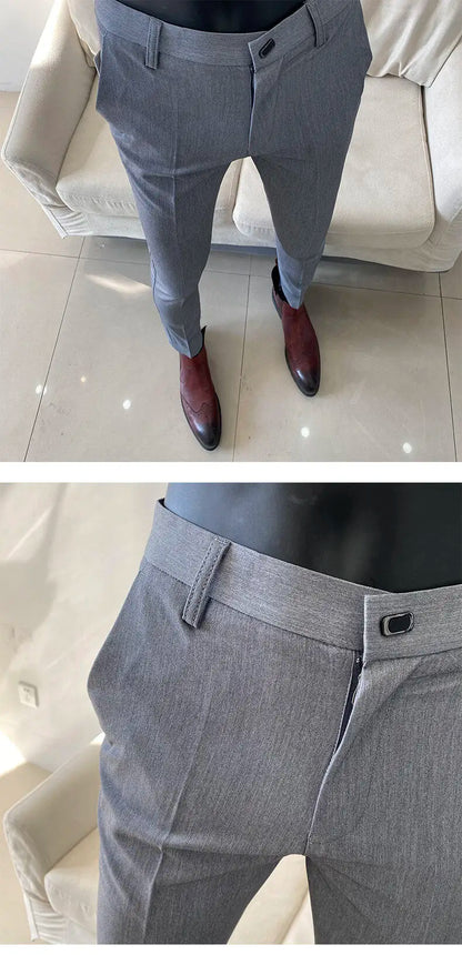 Men Suit Pant 2025 Autumn Solid Elastic Waist Dress Pants Calça Masculina Men Slim Business Office Social Ankle Length Trousers