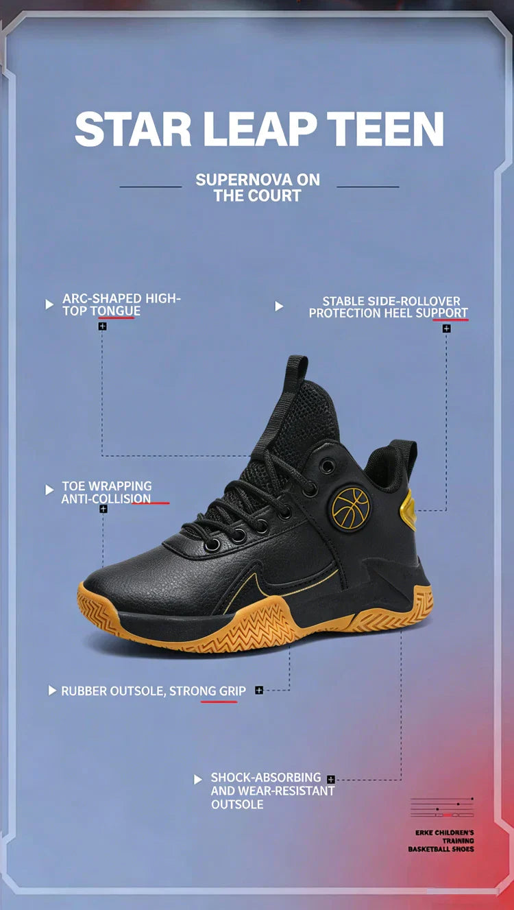 New Children's Casual Sneakers Fashion Black Kids Shoes Basketball Leather Sneakers For Boy Sports Tenis Size 31-40