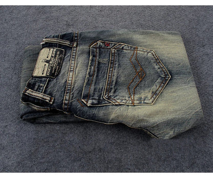 Newly Vintage Fashion Men Jeans Retro Washed Elastic Slim Fit Ripped Jeans Men Italian Style Designer Casual Denim Pants Hombre