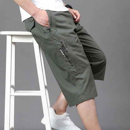 Men's Cropped Pants Cargo Shorts Big Size Below Knee Shorts Sports Short Pants Streetwear Hip Hop Straight Loose Pants