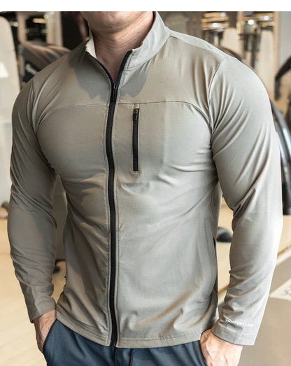 Quick Drying Clothes Men Autumn Sports T-shirt Stand Neck Loose Long Sleeved Outdoor Running Tracksuit Breathable Half Zip Top