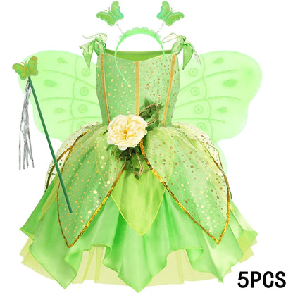 Summer Girls Tinkerbell Fairy Dresses Up for Girls Costume Kids Cosplay Flower Fairy Princess Clothes Christmas Party Outfit