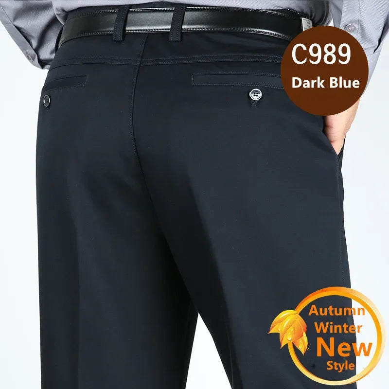 Suit Pants Men Formal Dress Trousers Autumn Elastic Office Plus Size 42 40 Business Thick Straight High Waist Male White Clothes