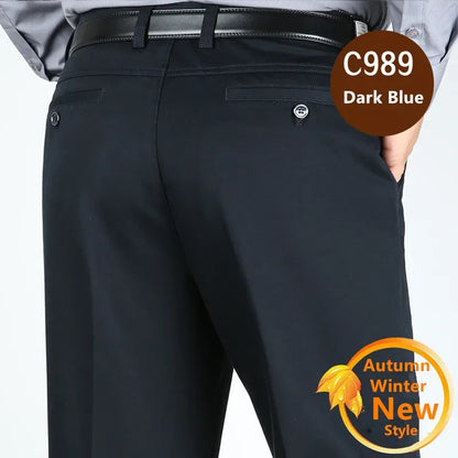 Suit Pants Men Formal Dress Trousers Autumn Elastic Office Plus Size 42 40 Business Thick Straight High Waist Male White Clothes