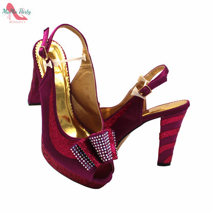 2025 Red Elegant Style Italian Women Shoes Matching Hand Bag Set  Slingbacks Sandals with Platform for Party