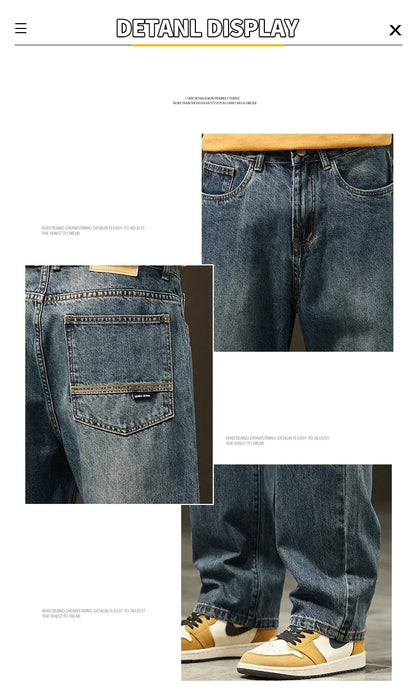 Thick Vintage Jeans Men's Winter Straight Warm Fleece Baggy Thermal Denim Trousers Fashion Korean Wide Male Plush Pants