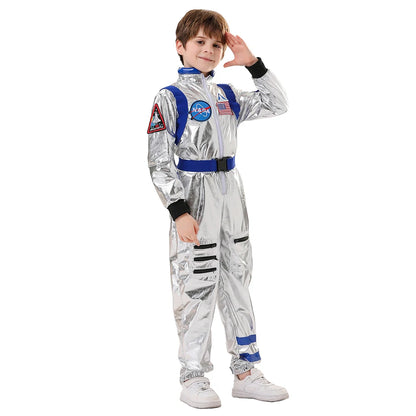 Kids Astronaut Costume Silver Astronaut Cosplay Fantasia Disguise Children Jumpsuit Spaceman Outfits Hallowee Carnival Suit