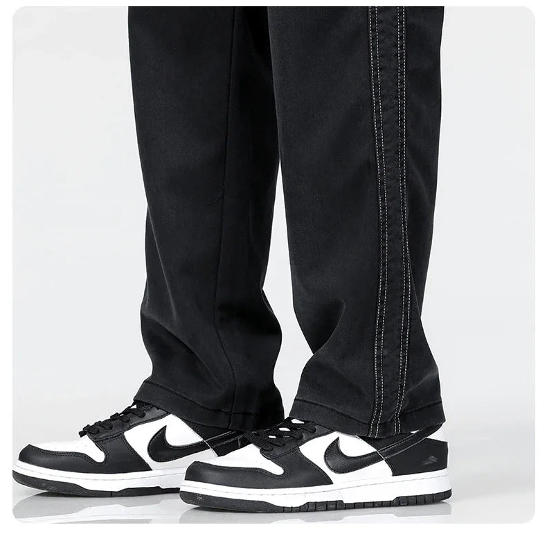 Summer Thin Loose Wide-leg Men Jeans Soft Lyocell Elastic Fashion Casual Straight Drawstring Denim Trousers Black Blue Gray
