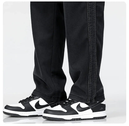 Summer Thin Loose Wide-leg Men Jeans Soft Lyocell Elastic Fashion Casual Straight Drawstring Denim Trousers Black Blue Gray
