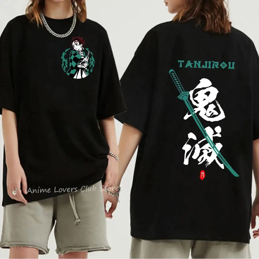 Japanese Anime Demon Slayer Graphic Print T Shirt Fashion Casual Crew Neck Short Sleeve Plus Size T Shirt Women