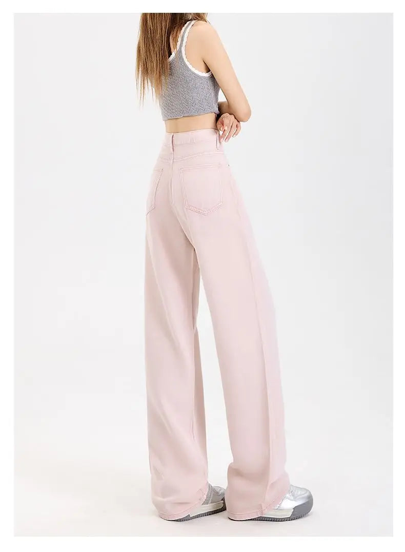 Woman Jeans 100% Lyocell Breathable Denim Wide Leg Towel Sweep drape loose 2025 Summer ice silk Baggy Famale Denim Pants 5 Color