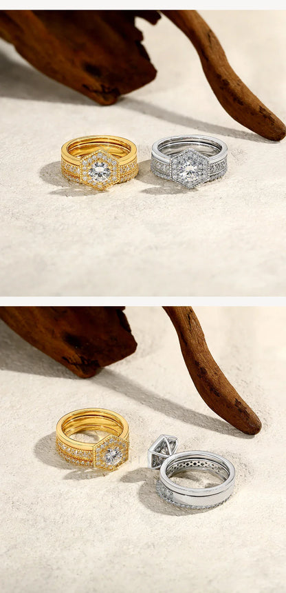 Original Round Cut 6mm Moissanite 3pc Rings Set 925Sterling Silver Luxury Engegament Wedding Women‘s Ring Fine Jewelry