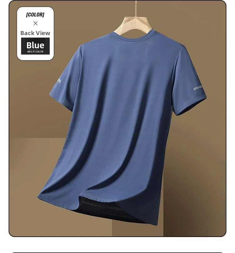 Ice Silk Men's T-Shirt Quick Dry Thin Short Sleeve Breathable Half Sleeve Large Size Casual Sporty Trendy round Neck Short Sl...