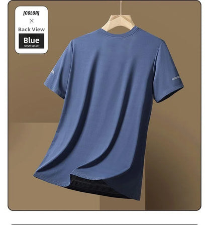 Ice Silk Men's T-Shirt Quick Dry Thin Short Sleeve Breathable Half Sleeve Large Size Casual Sporty Trendy round Neck Short Sl...